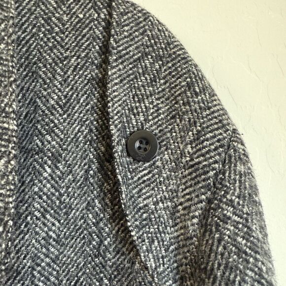 Lifted Research Group LRG Gray Herringbone Wool Blend Double Breasted Pea Coat L - Picture 8 of 16